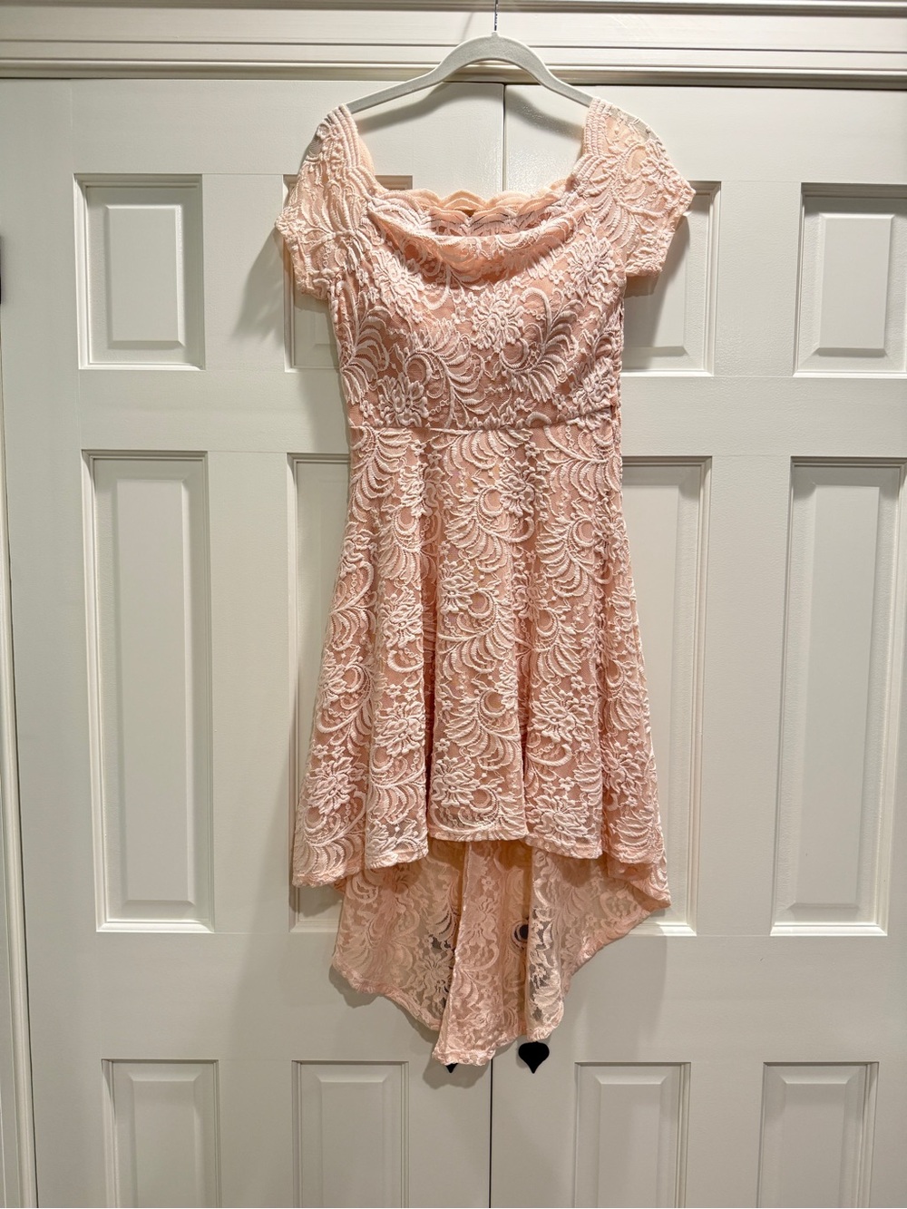 City Triangles Blush Lace High-Low Dress